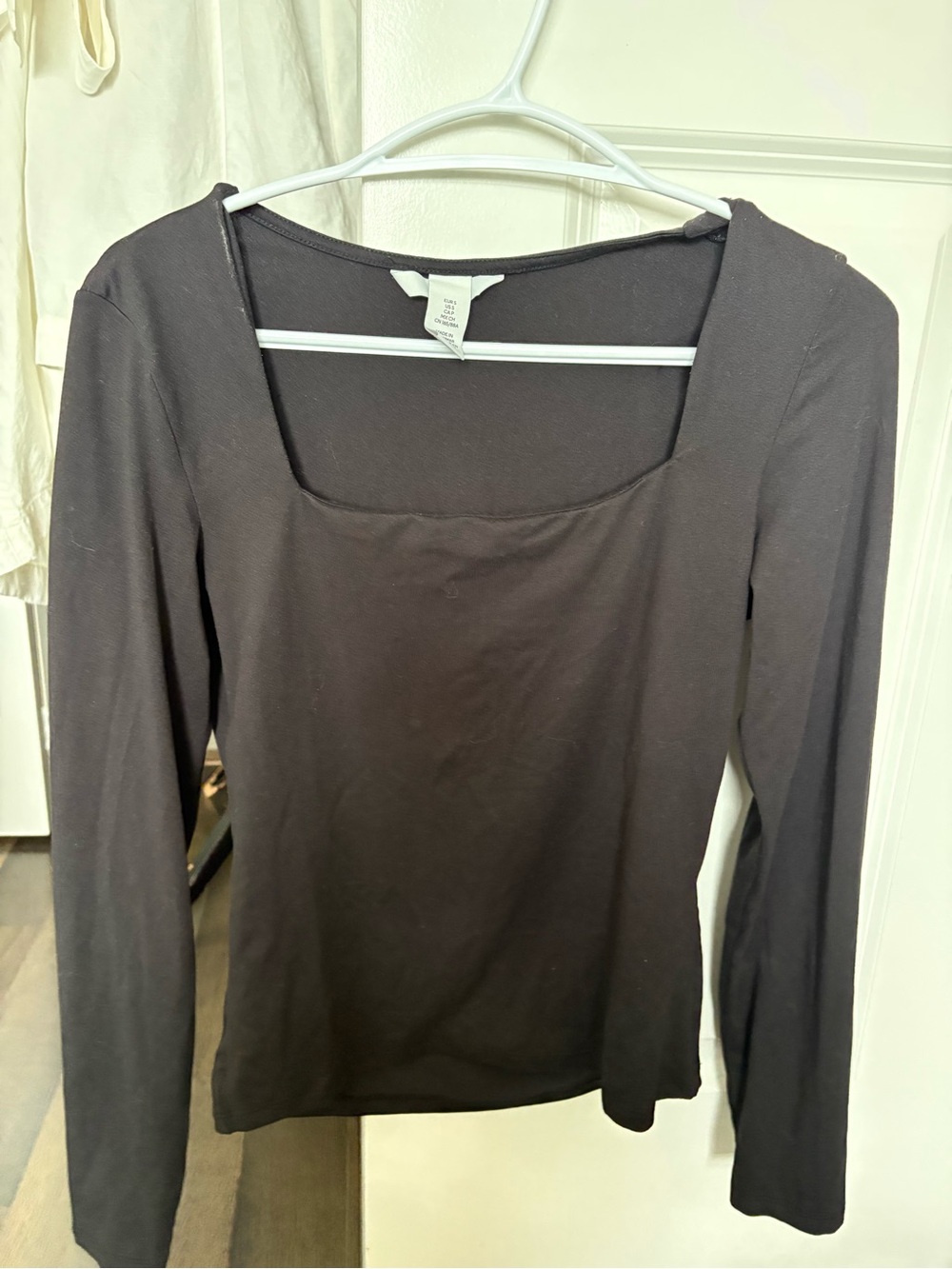 H&M Black Square Neck Long Sleeve Top